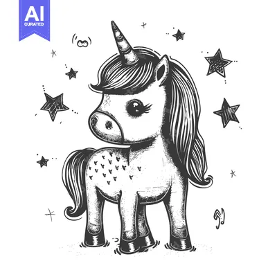 Aset premium populer: Hand-Drawn Sketch of a Unicorn with Stars