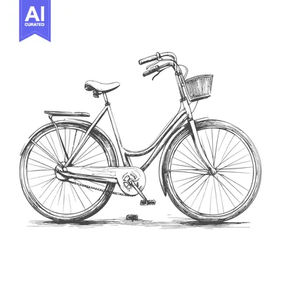 Aset premium populer: Hand-Drawn Sketch of a Vintage Bicycle with a Basket