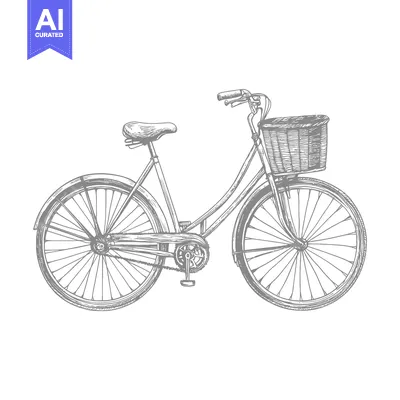 Aset premium populer: Hand-Drawn Sketch of a Vintage Bicycle with a Basket
