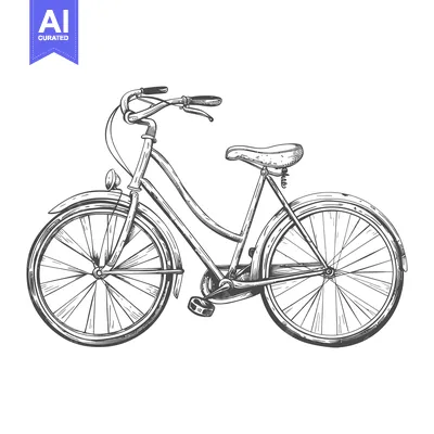 Aset desain premium: Hand-drawn Sketch of a Vintage Bicycle with Spoked Wheels
