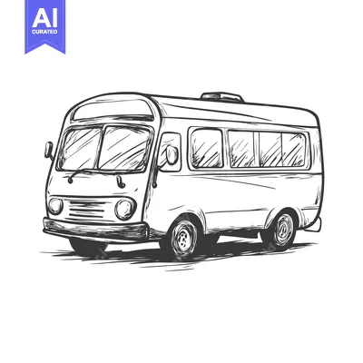 Aset desain premium: Hand-drawn Sketch of a Vintage Bus
