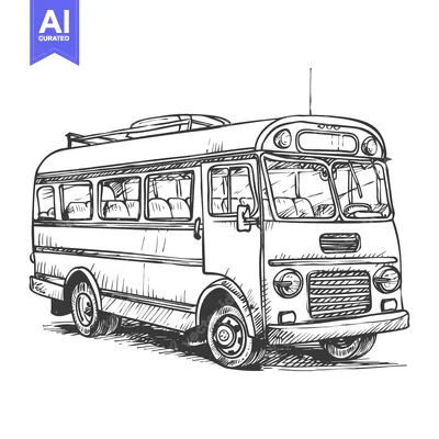 Aset premium populer: Hand-Drawn Sketch of a Vintage Bus with Detailed Features