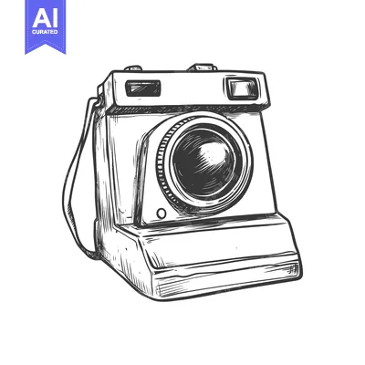 Aset premium populer: Hand-Drawn Sketch of a Vintage Camera with a Strap