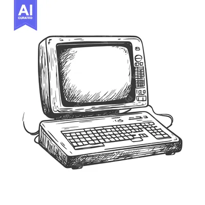 Aset desain premium: Hand-Drawn Sketch of a Vintage Desktop Computer