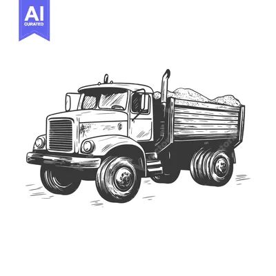 Aset desain premium: Hand-Drawn Sketch of a Vintage Dump Truck with a Load of Sand