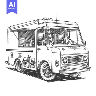 Popular premium asset: Hand-Drawn Sketch of a Vintage Food Truck with Open Window