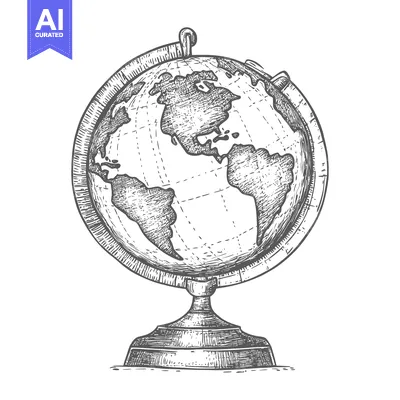 Aset premium populer: Hand-drawn Sketch of a Vintage Globe with Detailed Earth Map