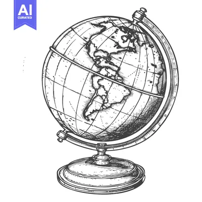 Aset desain premium: Hand-Drawn Sketch of a Vintage Globe with North and South America Visi