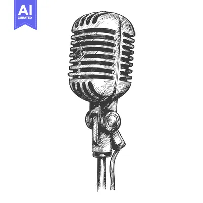 Aset premium populer: Hand-Drawn Sketch of a Vintage Microphone on a Stand