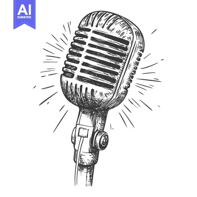 Aset premium populer: Hand-Drawn Sketch of a Vintage Microphone with Rays of Light