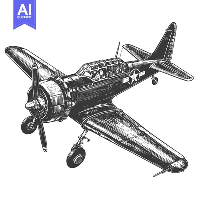Aset desain premium: Hand-Drawn Sketch of a Vintage Military Airplane