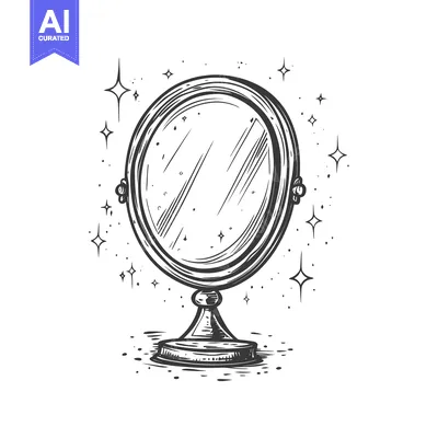 Aset desain premium: Hand-Drawn Sketch of a Vintage Mirror with Stars