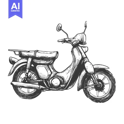 Premium design asset: Hand-drawn sketch of a vintage motorcycle