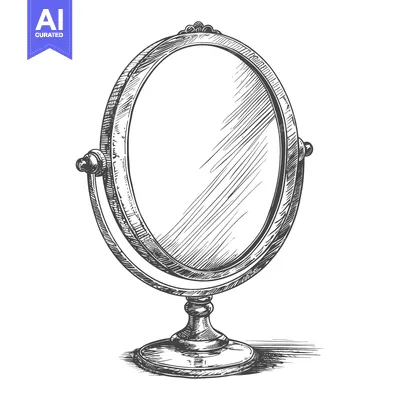 Aset premium populer: Hand-Drawn Sketch of a Vintage Oval Mirror with an Ornate Frame