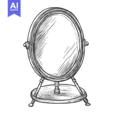 Aset premium populer: Hand-Drawn Sketch of a Vintage Oval Mirror with Stand