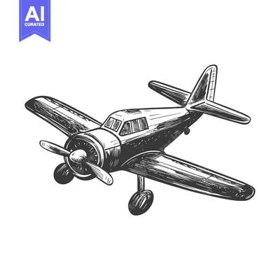 Aset premium populer: Hand-Drawn Sketch of a Vintage Propeller Airplane in Flight