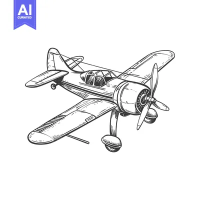 Hand-drawn sketch of a vintage propeller plane in flight