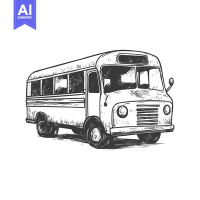 Aset desain premium: Hand-drawn sketch of a vintage school bus with a detailed front view