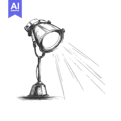 Premium design asset: Hand-drawn Sketch of a Vintage Spotlight with Rays of Light