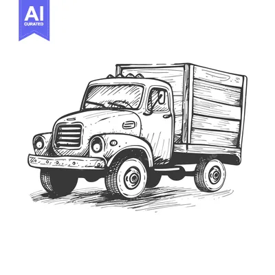 Hand-drawn sketch of a vintage truck with a wooden bed