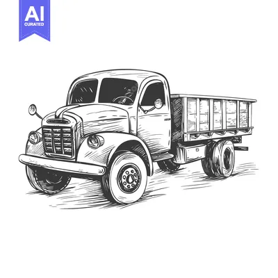 Popular premium asset: Hand-drawn sketch of a vintage truck with a wooden bed