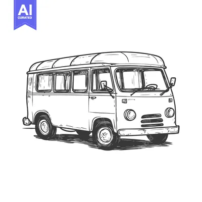 Hand-drawn Sketch of a Vintage Van