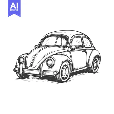 Aset desain premium: Hand-drawn sketch of a vintage Volkswagen Beetle car