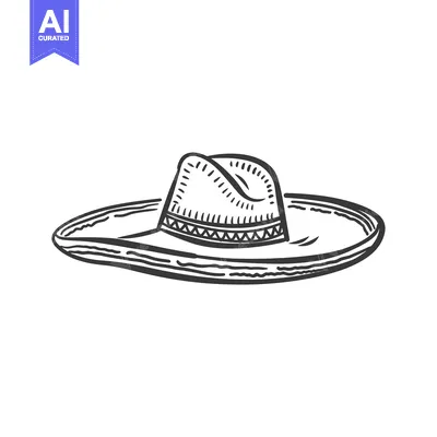 Aset premium populer: Hand-Drawn Sketch of a Wide-Brimmed Hat with Decorative Trim