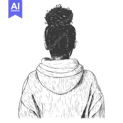 Aset desain premium: Hand-Drawn Sketch of a Woman in a Hoodie with her Hair in a Bun