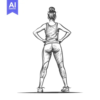 Hand-drawn sketch of a woman in athletic wear, facing away from the vi