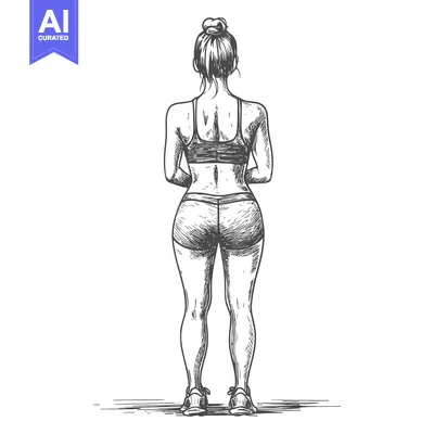 Aset desain premium: Hand-drawn sketch of a woman in athletic wear standing with her back t