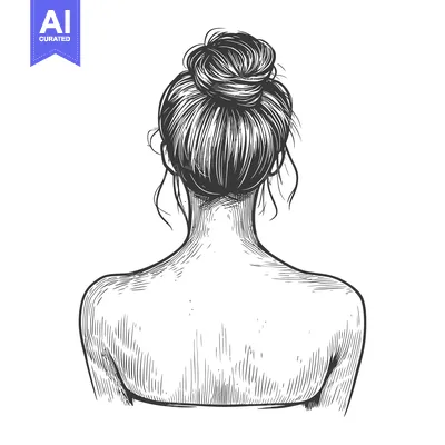 Premium design asset: Hand-Drawn Sketch of a Woman's Back with a Bun Hairstyle