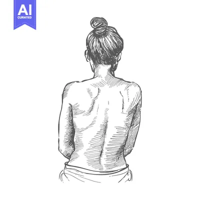 Premium design asset: Hand-drawn sketch of a woman's bare back with a bun hairstyle