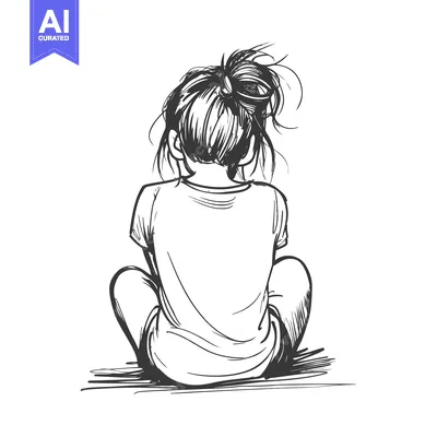 Aset desain premium: Hand-Drawn Sketch of a Woman Sitting with Her Back Turned