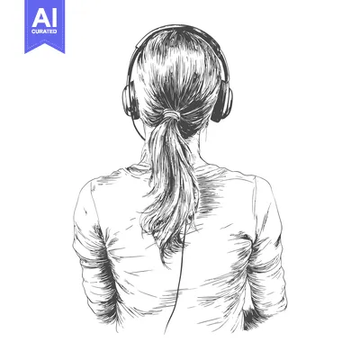 Popular premium asset: Hand-drawn Sketch of a Woman Wearing Headphones with a Ponytail