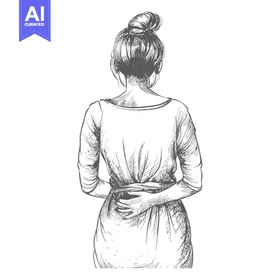 Aset desain premium: Hand-Drawn Sketch of a Woman with a Bun Facing Away