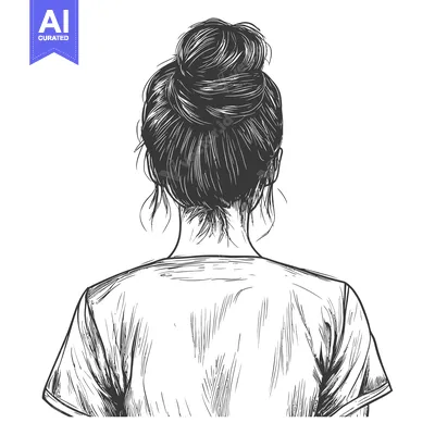 Popular premium asset: Hand-drawn sketch of a woman with a bun hairstyle from behind