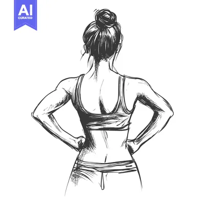 Popular premium asset: Hand-drawn sketch of a woman with a bun in a sports bra and pants, vie