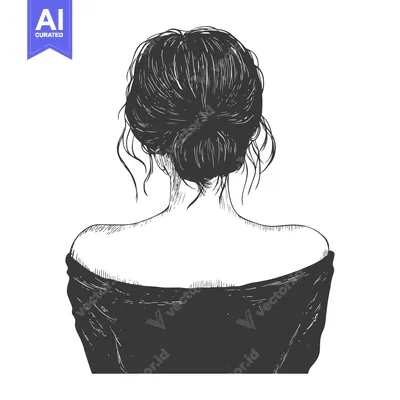 Aset premium populer: Hand-Drawn Sketch of a Woman with Dark Hair in a Bun, Viewed from Behi
