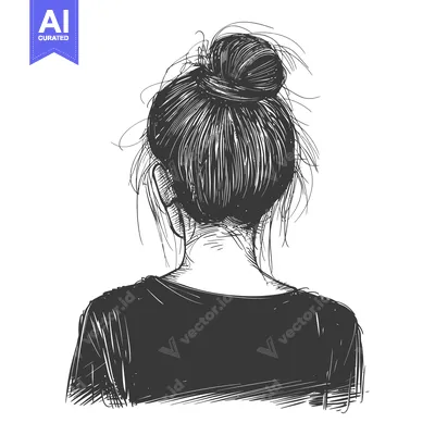 Aset premium populer: Hand-Drawn Sketch of a Woman with Hair in a Bun, Viewed from Behind