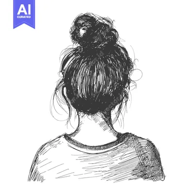 Aset premium populer: Hand-drawn sketch of a woman with her hair in a bun, seen from behind