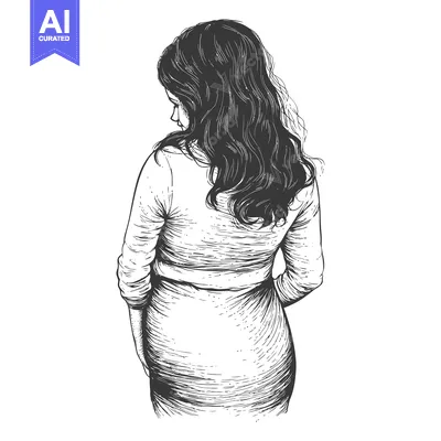 Aset premium populer: Hand-drawn sketch of a woman with long hair, viewed from behind