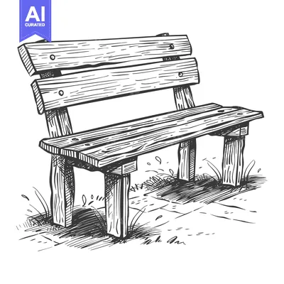 Premium design asset: Hand-Drawn Sketch of a Wooden Bench in a Park Setting