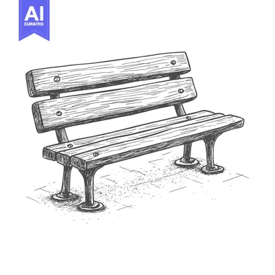 Aset premium populer: Hand-Drawn Sketch of a Wooden Bench on a Tile Pavement