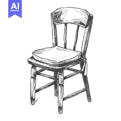 Popular premium asset: Hand-drawn sketch of a wooden chair with a cushioned seat