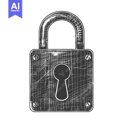 Hand-Drawn Sketch of a Worn-Out Padlock with a Keyhole