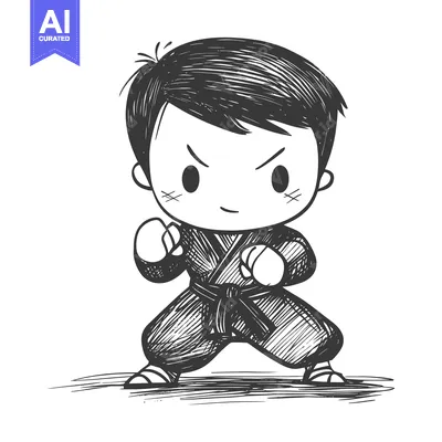 Premium design asset: Hand-drawn Sketch of a Young Karateka in a Fighting Stance