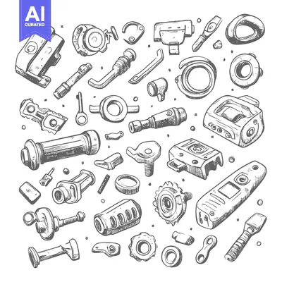 Aset premium populer: Hand-Drawn Sketch of Bike Parts and Accessories