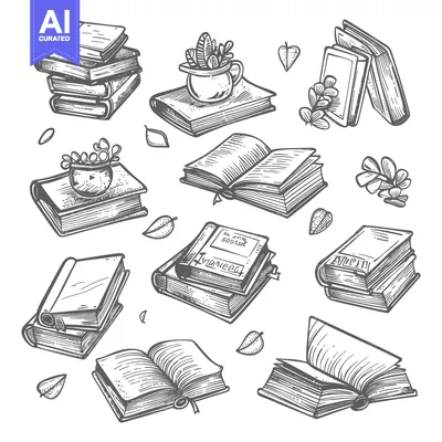 Aset premium populer: Hand-drawn Sketch of Books and Plants