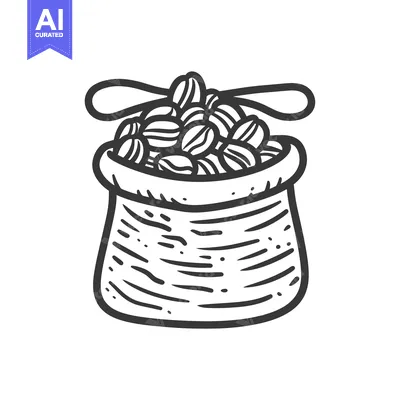 Hand-Drawn Sketch of Coffee Beans in a Bag